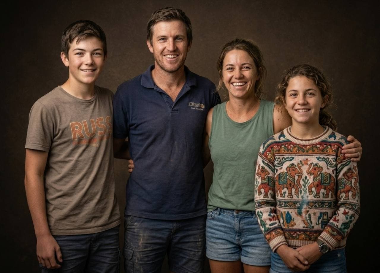 The same four people together in one family photo created from their separate photos